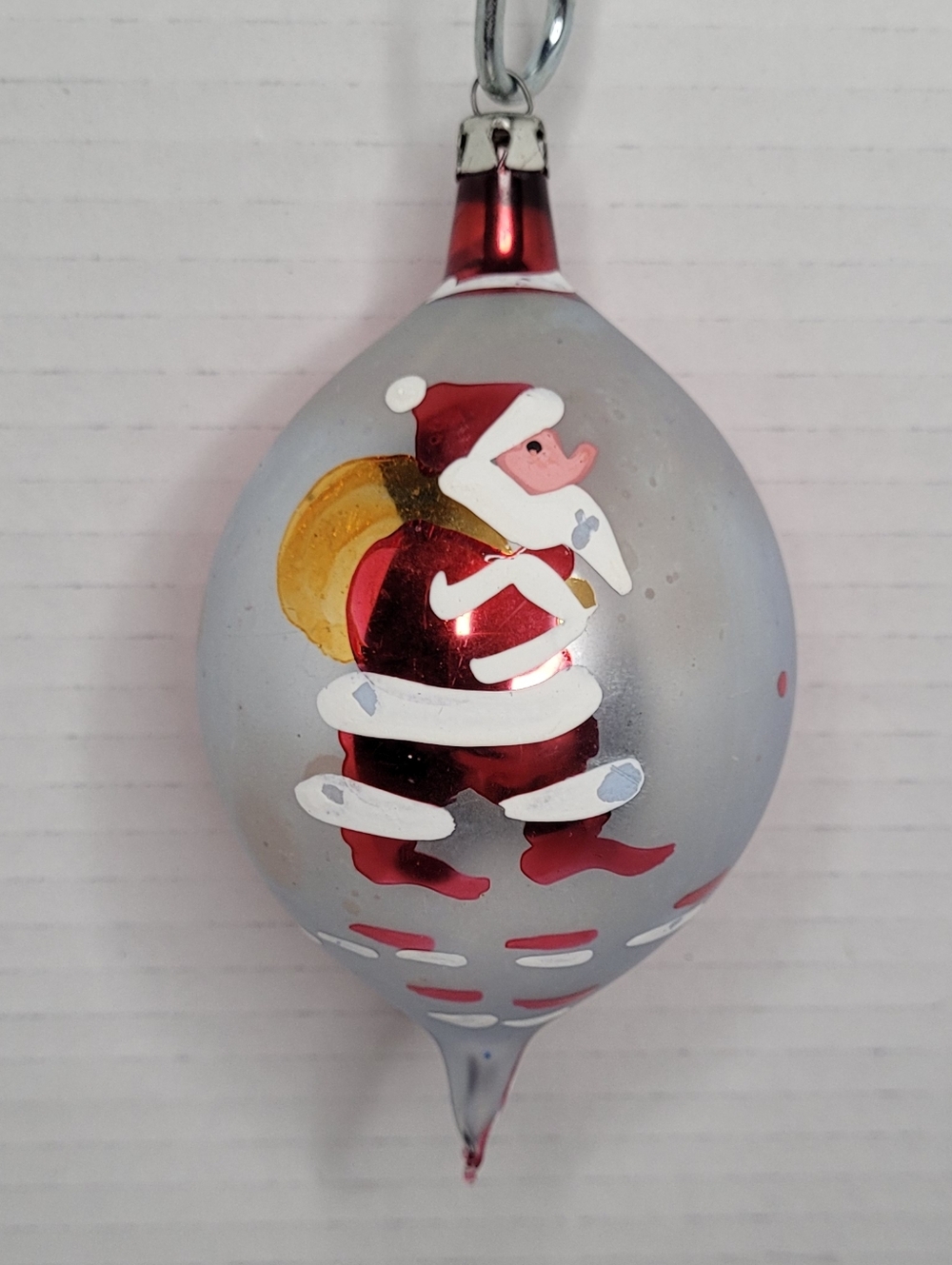 Vintage Mercury Glass Santa Delivery Red Silver Teardrop Christmas Ornament